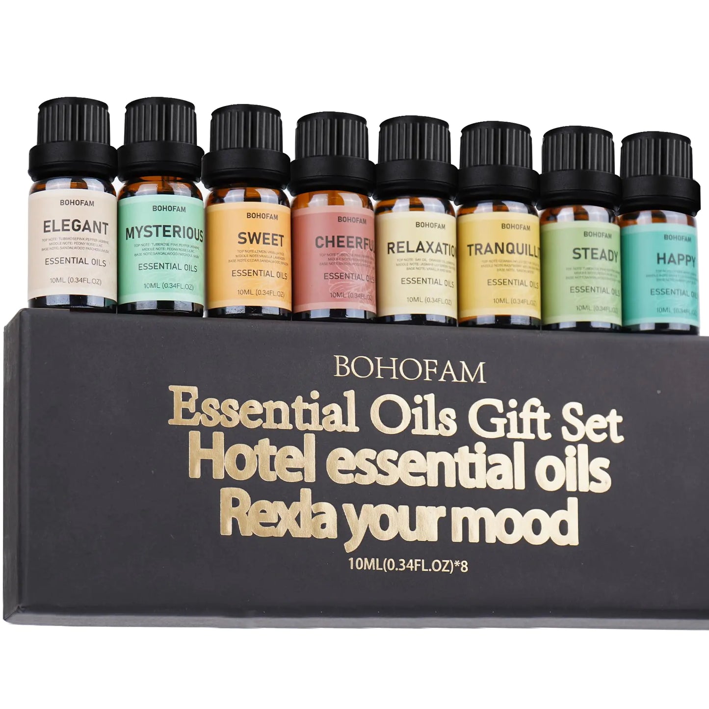 Essential Oils for Diffuser for Home Fragrance Oil SetAromatheray Scents for Humidifiers,8 * 10ml Essential OilGifts-Mysterious Relaxation Sweet Happy Steady Tranquility Cheerful Elegant